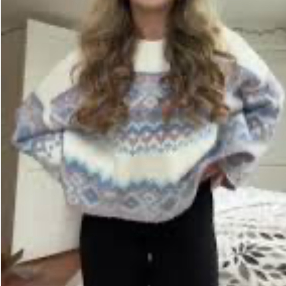 Sincerely Jules Wool Blend Knit Oversized Cropped Sweater.